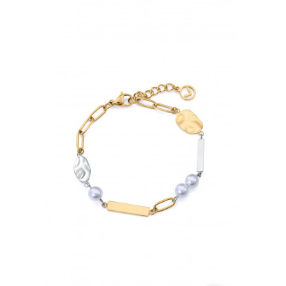 Pulsera de mujer de acero IP dorado con perlas sintéticas.