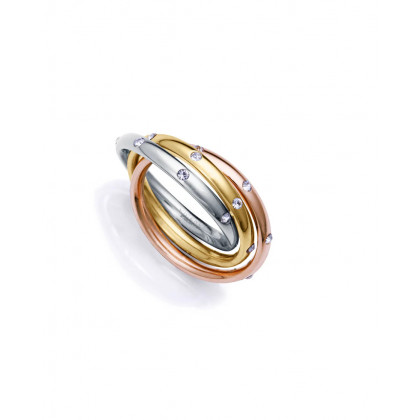 Tres anillos de mujer enlazados de acero en tres tonos