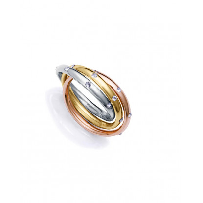Tres anillos de mujer enlazados de acero en tres tonos