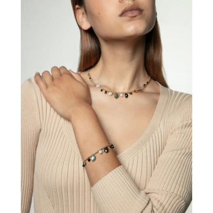 Pulsera de mujer de acero Ip dorado con piedras