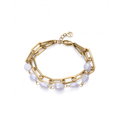 Pulsera Chic de acero en Ip dorado y perla cultivada