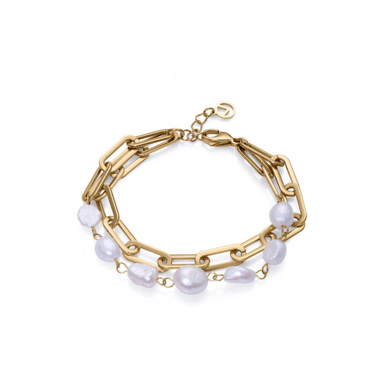 Pulsera Chic de acero en Ip dorado y perla cultivada Pulsera Chic de acero en Ip dorado y perla cultivada