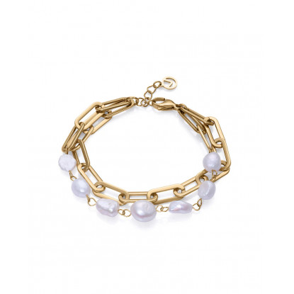 Pulsera Chic de acero en Ip dorado y perla cultivada