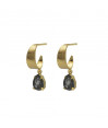 Pendientes aro lágrima cristal negro en Plata baño Oro de Noise Pendientes aro lágrima cristal negro en Plata baño Oro de Noise