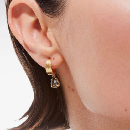 Pendientes aro lágrima cristal negro en Plata baño Oro de Noise