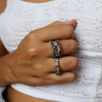 Anillo plata ojo de gato morado