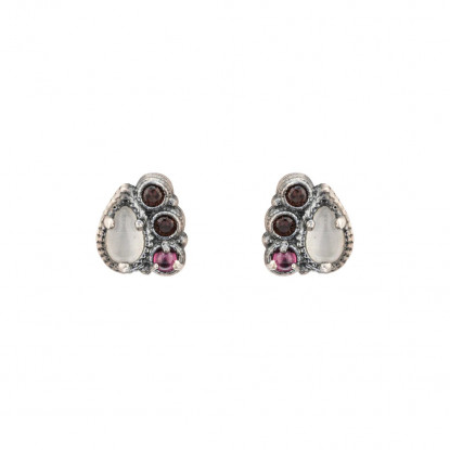 Pendientes botón plata ojo de gato  blanco.