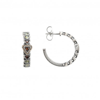 Pendientes plata criolla circonitas triangulares verdes y brown.
