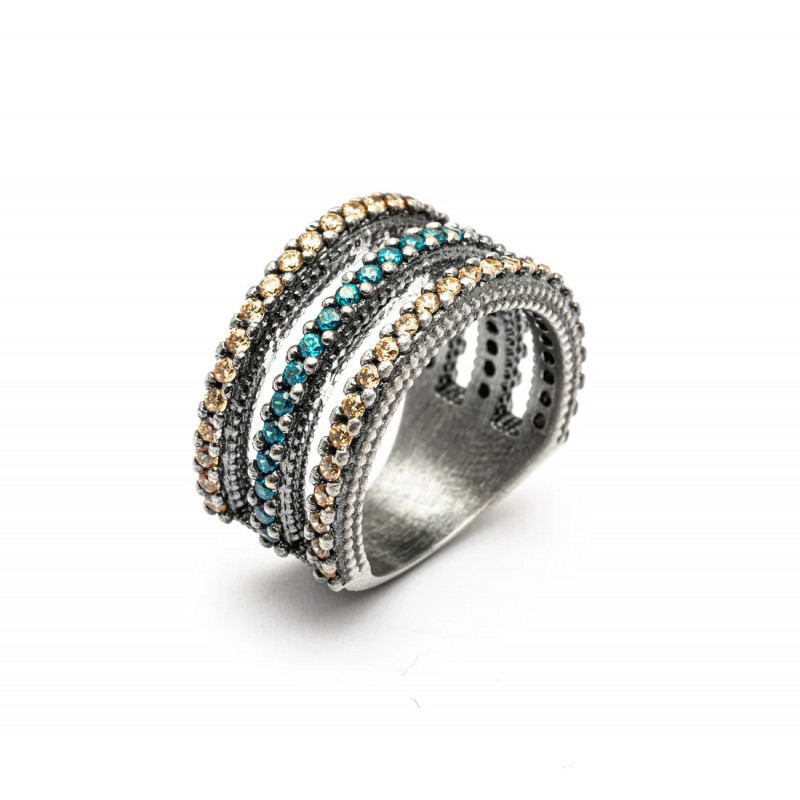 Anillo plata 3 tiras de circonitas cava, aguamarina Anillo plata 3 tiras de circonitas cava, aguamarina