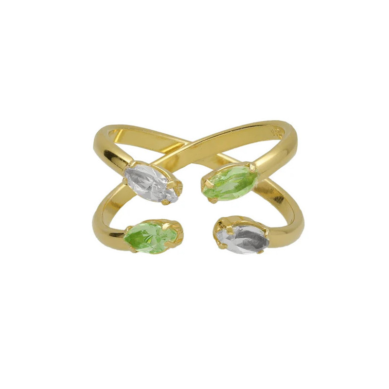 Anillo ajustable cruz cristal en plata baño oro de parís Anillo ajustable cruz cristal en plata baño oro de parís