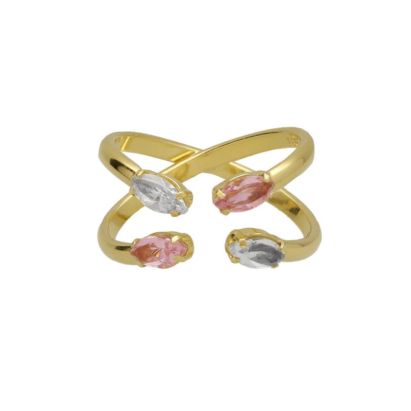 Anillo ajustable cruz cristal en plata baño oro de parís Anillo ajustable cruz cristal en plata baño oro de parís