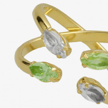 Anillo ajustable cruz cristal en plata baño oro de parís