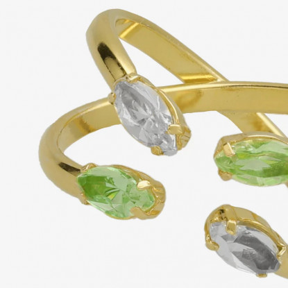 Anillo ajustable cruz cristal en plata baño oro de parís