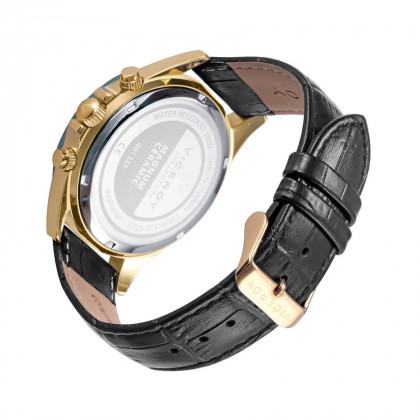 Reloj de hombre magnum Viceroy caja de acero en ip dorado y correa de piel negra